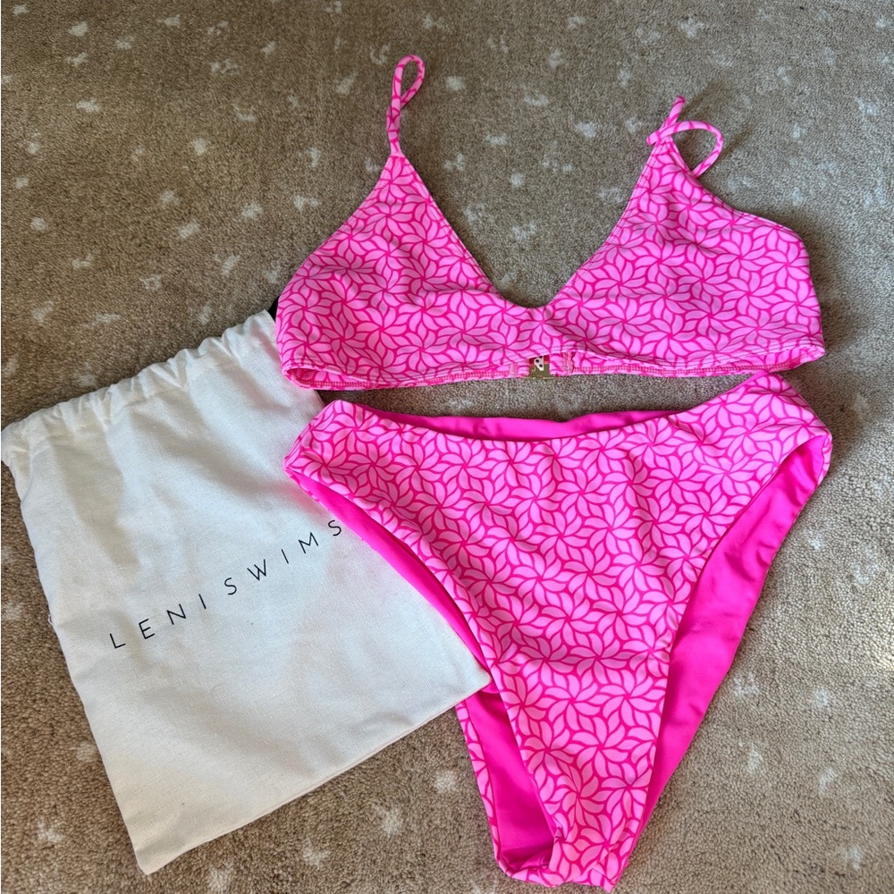 LENI SWIMS Pink Floral Pattern Bikini Set